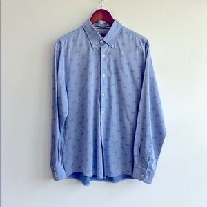 Charleston Threads Mens Shirt Size L 100% Cotton Blue Turtle Print Button Down